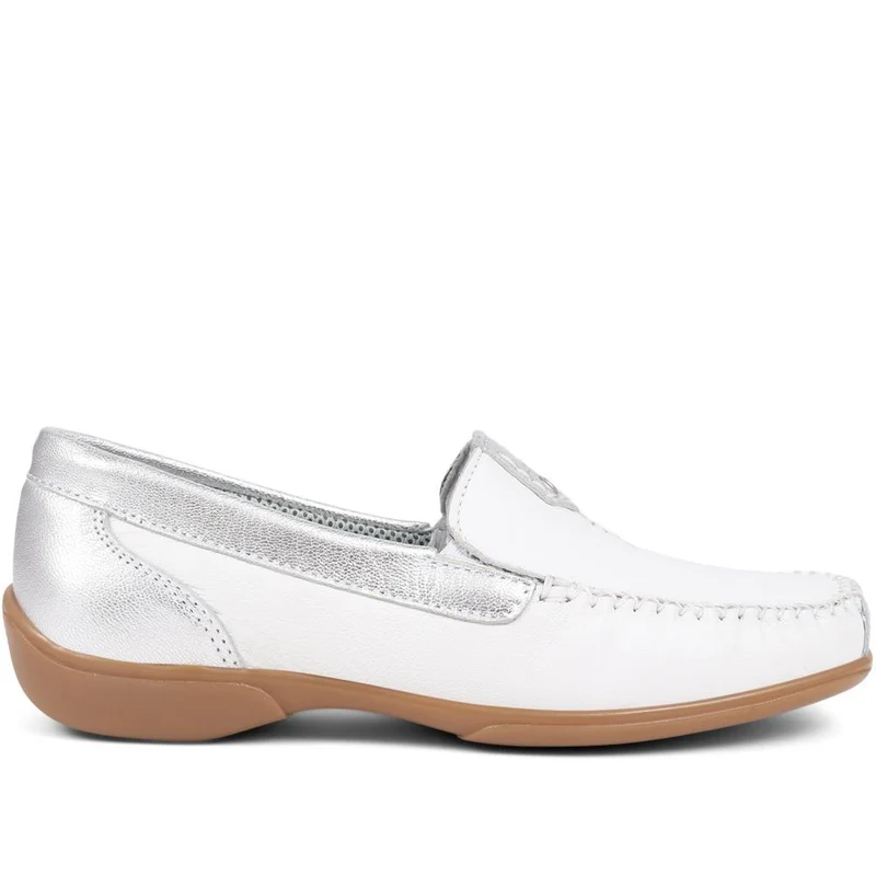 Leather Moccasins - CONT39003 / 325 242 - White-Silver