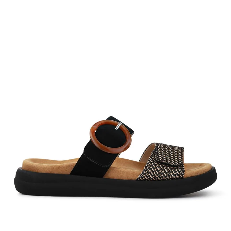Premium Leather Dual-Fastening Sandals - DRS41514 / 327 104 - Black Multi