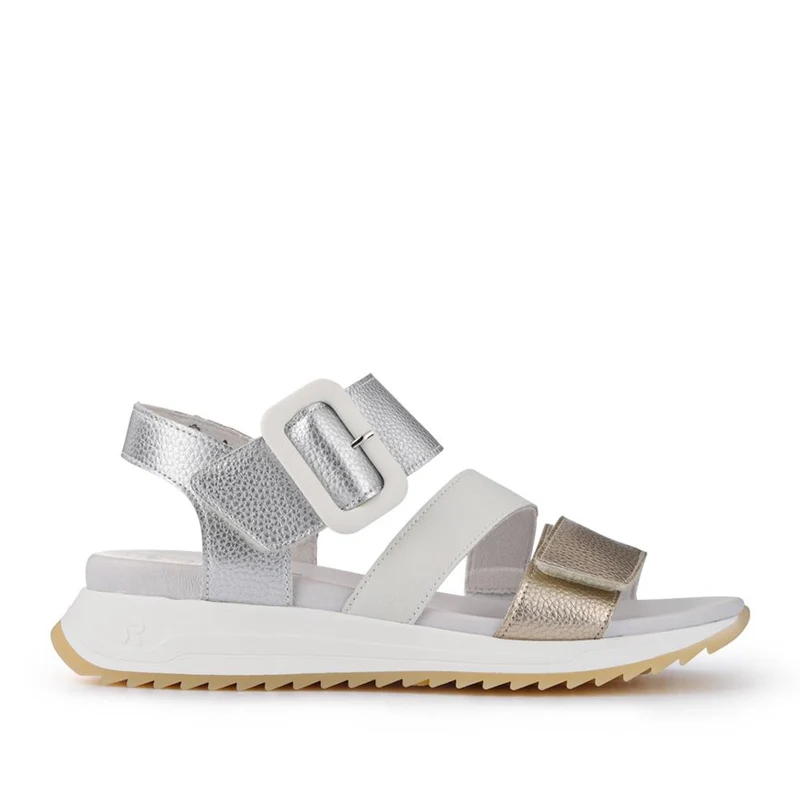 Dual-Fasten Leather Sandals - RKR41541 / 327 291 - White Metallic