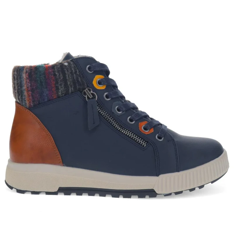 Wide Fit Knitted Cuff Ankle Boots - WBINS40163 / 326 115 - Navy