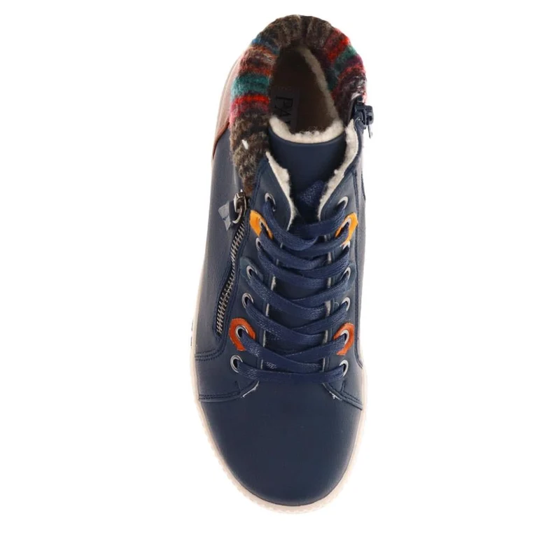 Wide Fit Knitted Cuff Ankle Boots - WBINS40163 / 326 115 - Navy