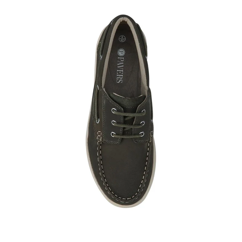Leather Wide-Fit Boat Shoes - PARK41048 / 327 264 - Green