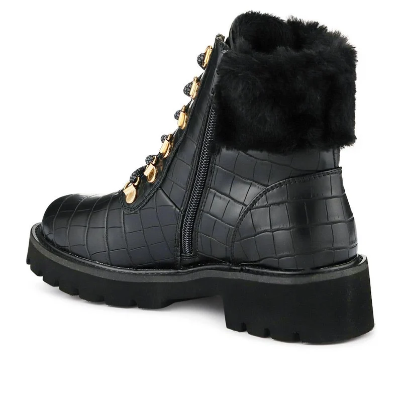 Warm Dual-Fasten Ankle Boots - WBINS40237 / 326 516 - Black Croc