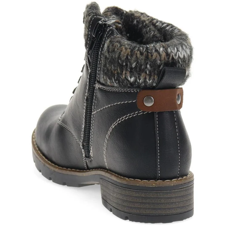 Knitted Cuff Ankle Boots - WBINS40243 / 326 500 - Black