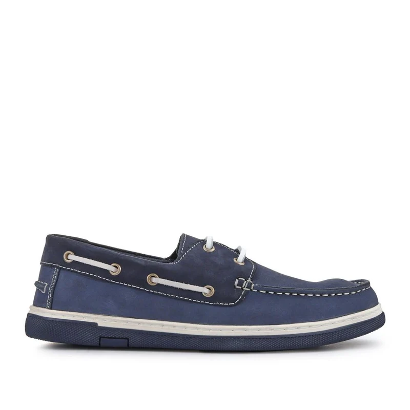 Rubber Soled Leather Boat Shoes - SHAFI41002 / 327 097 - Navy
