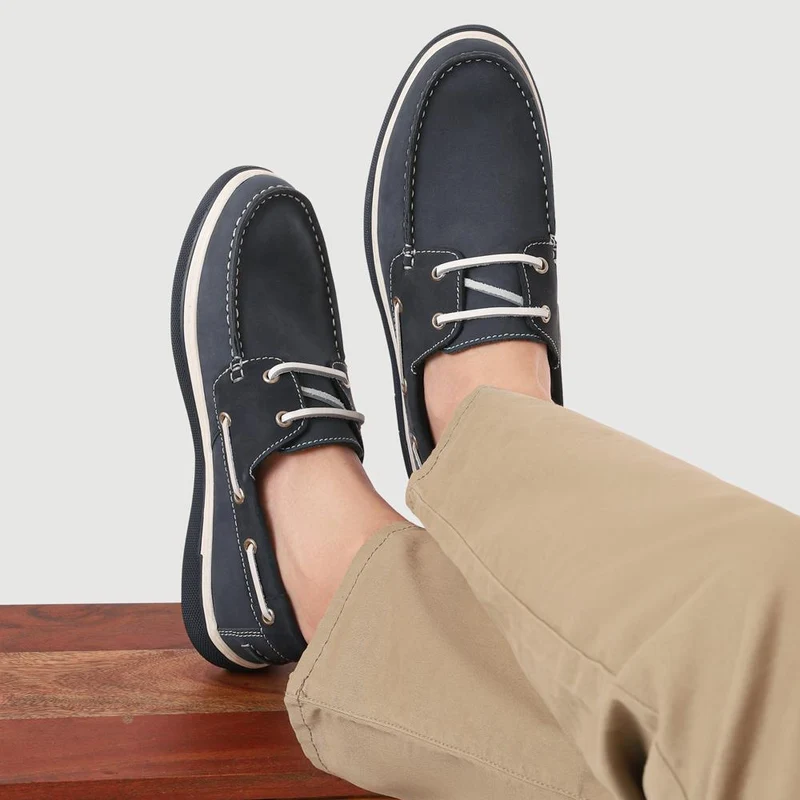 Rubber Soled Leather Boat Shoes - SHAFI41002 / 327 097 - Navy