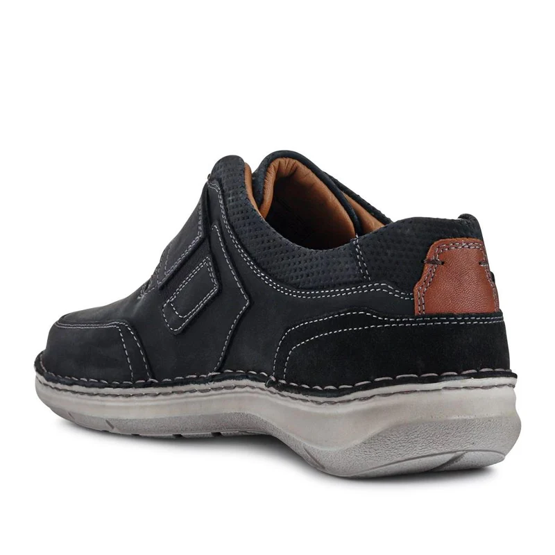 Wide-Fit Leather Touch-Fasten Shoes - JOSEF41507 / 327 047 - Navy