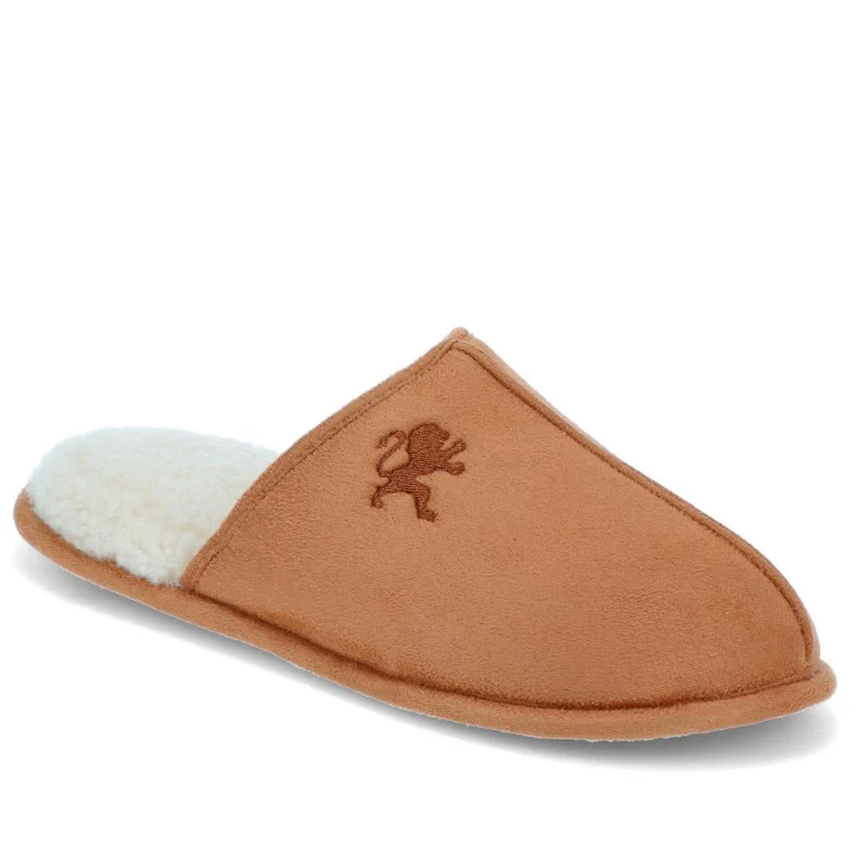 Faux-Fur-Lined Mule Slippers - QING40007 / 325 766 - Tan