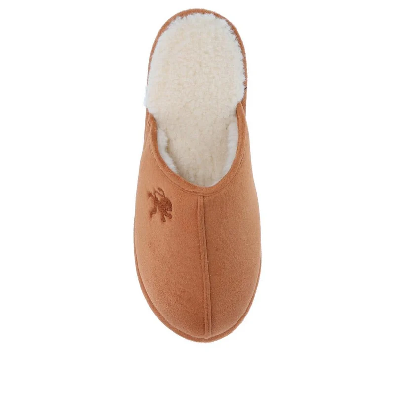 Faux-Fur-Lined Mule Slippers - QING40007 / 325 766 - Tan