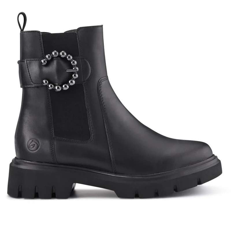 Leather Buckle-Detailed Ankle Boots - DRS40511 / 326 358 - Black