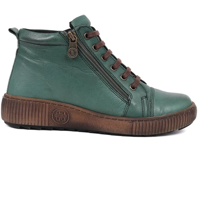 Leather Lace-Up Boots - HAK40013 / 326 039 - Green