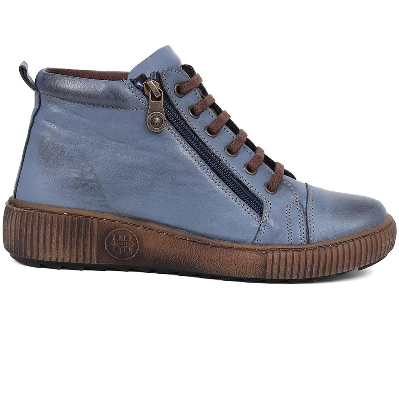 Leather Lace-Up Boots - HAK40013 / 326 039 - Denim