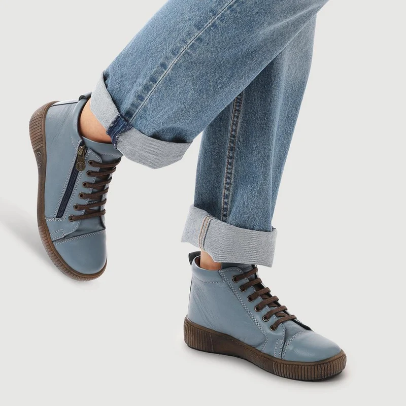Leather Lace-Up Boots - HAK40013 / 326 039 - Denim