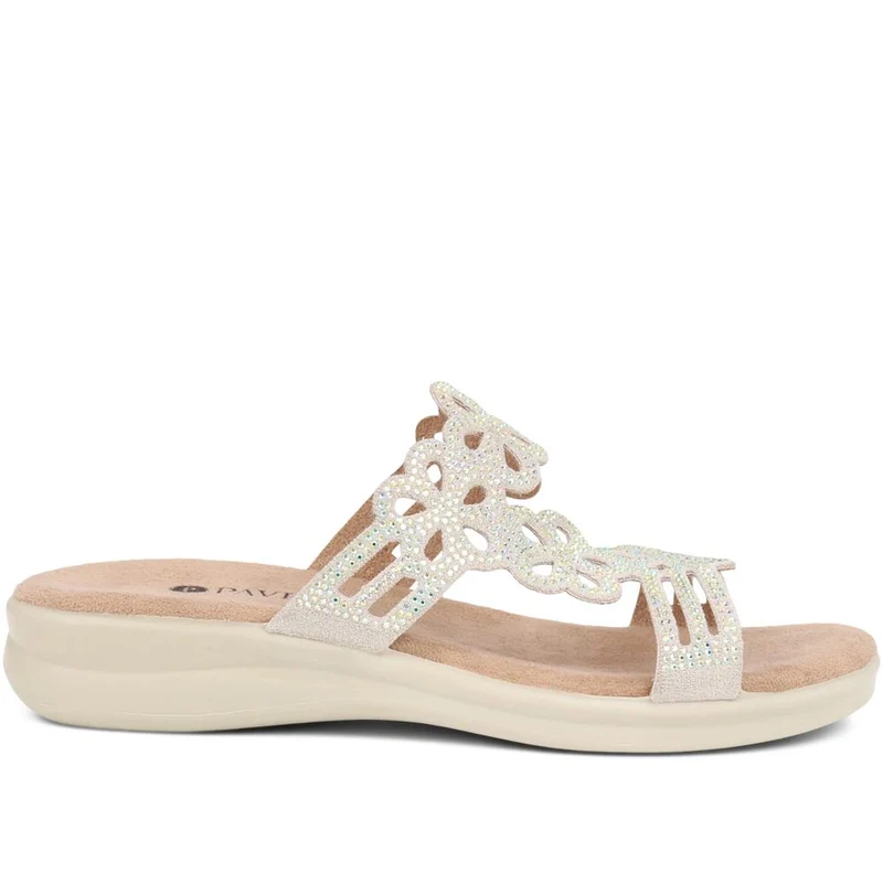 Embellished Floral Mules - POLY39025 / 325 441 - Light Grey