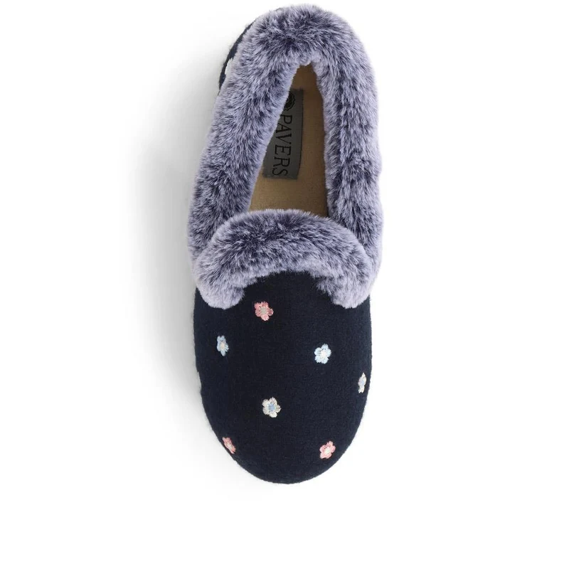 Floral Faux-Fur Slippers - QING38012 / 324 190 - Navy Floral