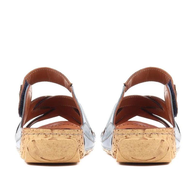 Leather Mule Sandals - KARY37015 / 323 771 - Denim-Tan