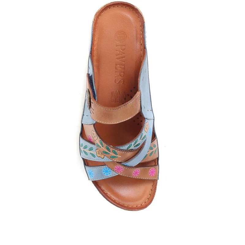 Leather Mule Sandals - KARY37015 / 323 771 - Denim-Tan