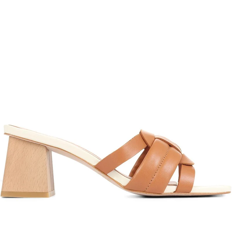 Pamela-02 Leather Block Heeled Mules - SINO35502 / 321 927 - Camel