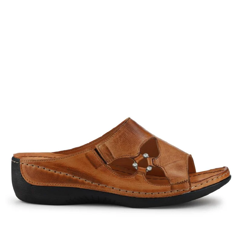 Leather Wedge-Heeled Mules - KARY41002 / 327 473 - Tan