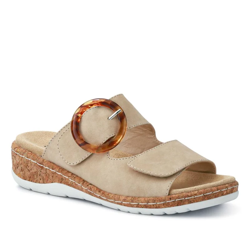 Wide Fit Dual-Fasten Mules - WBINS41103 / 327 398 - Beige