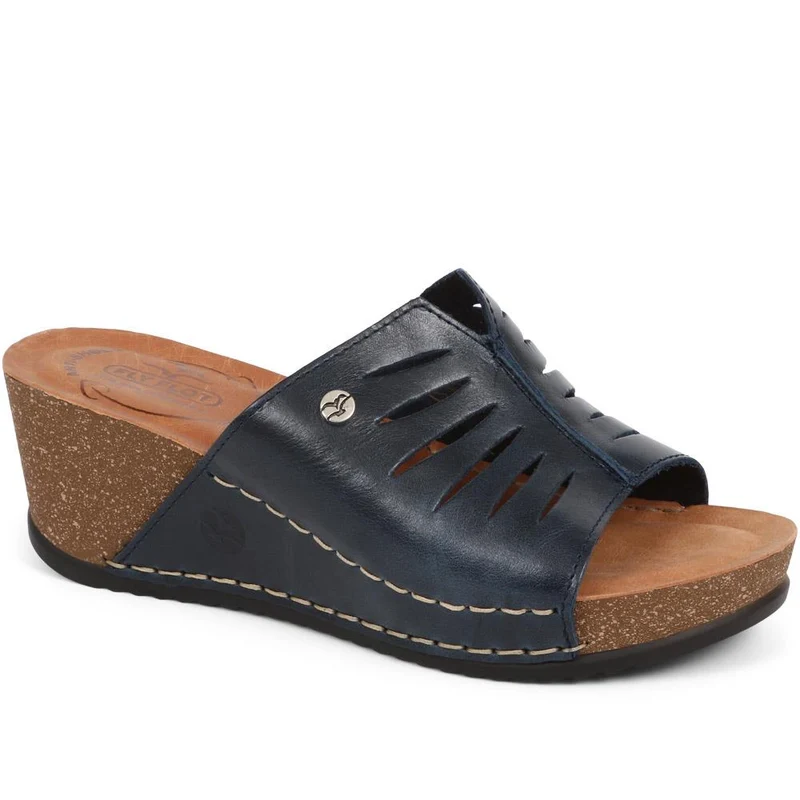 Fly Flot Wedge Heeled Mule Sandals - FLY37057 / 323 225 - Navy