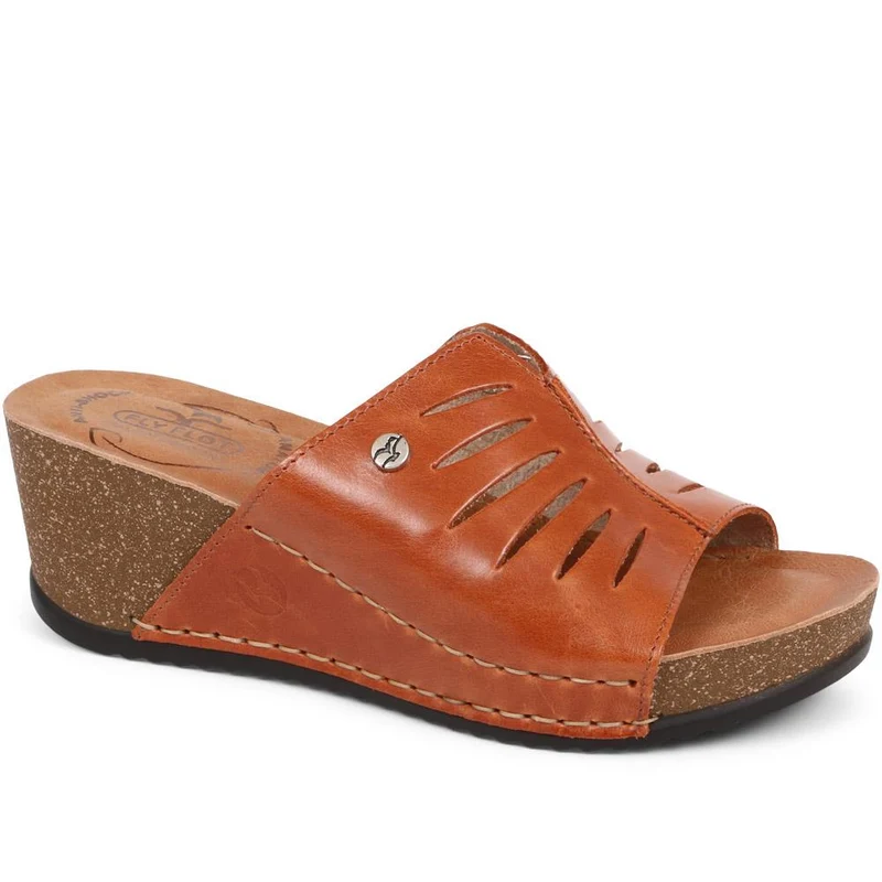 Fly Flot Wedge Heeled Mule Sandals - FLY37057 / 323 225 - Tan