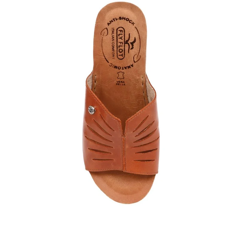 Fly Flot Wedge Heeled Mule Sandals - FLY37057 / 323 225 - Tan