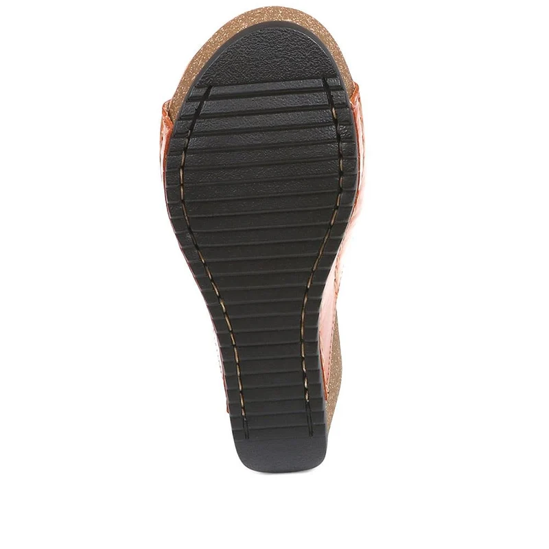 Fly Flot Wedge Heeled Mule Sandals - FLY37057 / 323 225 - Tan