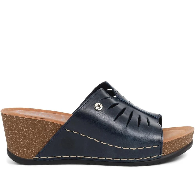 Fly Flot Wedge Heeled Mule Sandals - FLY37057 / 323 225 - Navy