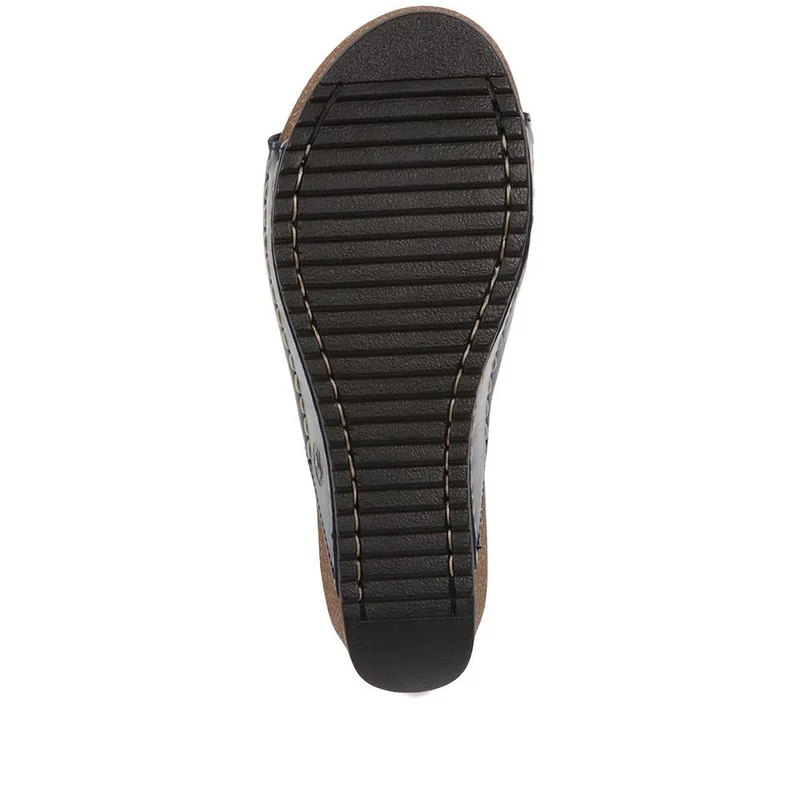 Fly Flot Wedge Heeled Mule Sandals - FLY37057 / 323 225 - Navy