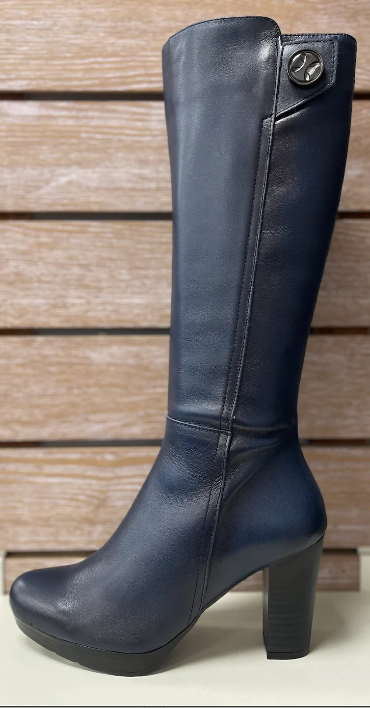 Patricia Miller Damen-Lederstiefel mit hohem Absatz – Marineblau