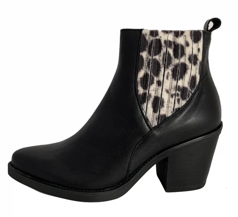 Patricia Miller Damen-Stiefelette mit Blockabsatz und Animal-Print - Schwarz