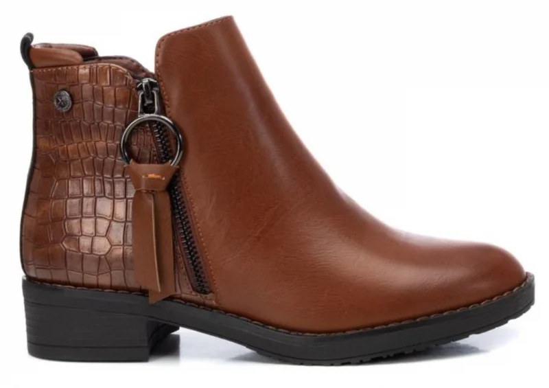 Xti Damen-Krokodilschuppen-Stiefelette – Hellbraun