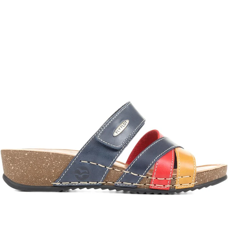 Fly Flot Leather Cross-Strap Mule Sandal - FLY35001 / 321 261 - Navy Multi