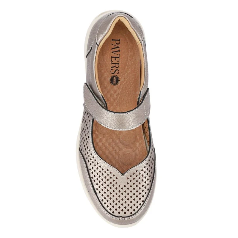 Wide Fit Chunky Leather Mary Janes - BRK41037 / 327 020 - Pewter