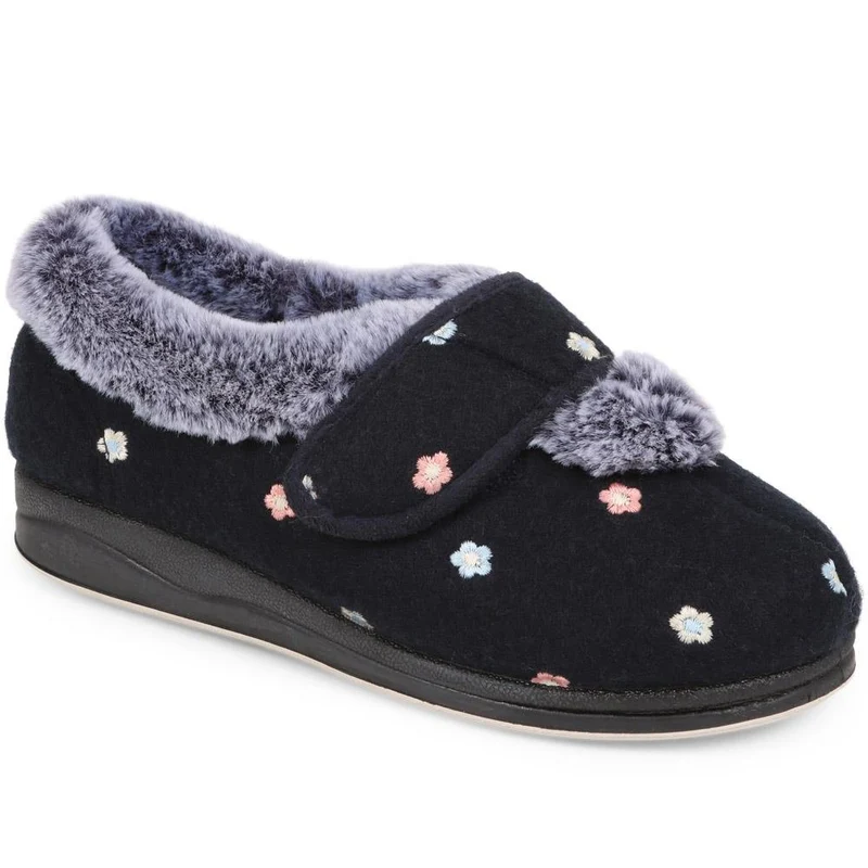 Extra-Wide Fit Faux-Fur Flower Slippers - LISBET / 324 143