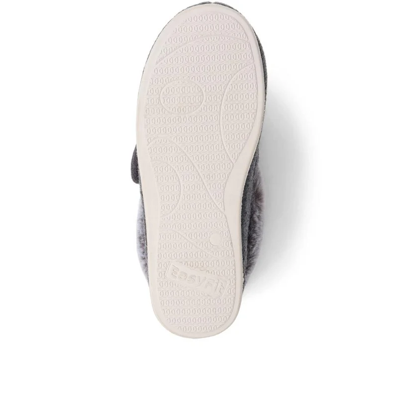 Extra-Wide Fit Faux-Fur Flower Slippers - LISBET / 324 143 - Grey