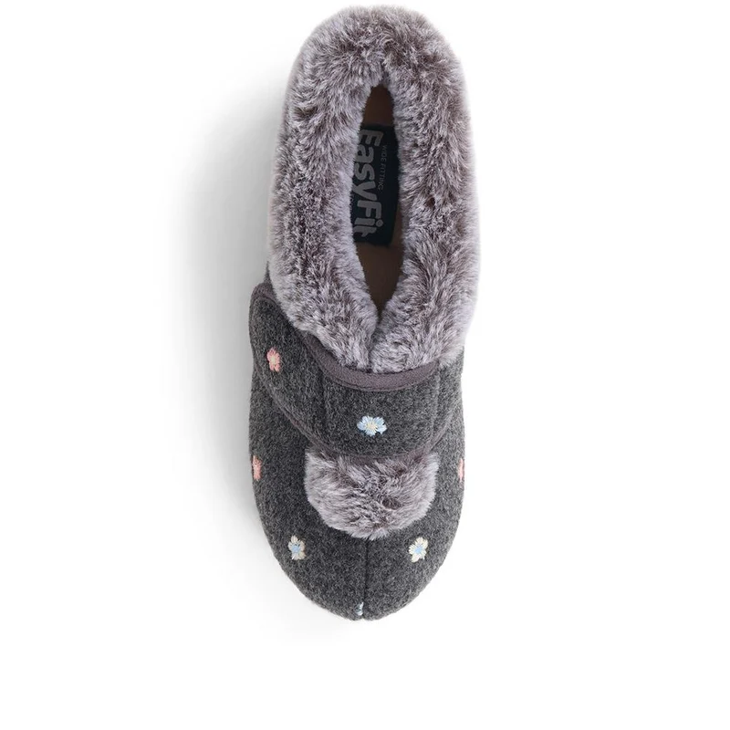 Extra-Wide Fit Faux-Fur Flower Slippers - LISBET / 324 143 - Grey