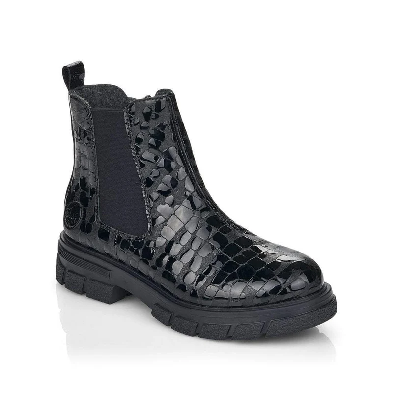 Rieker Damen-Stiefelette aus Lackleder – Schwarz