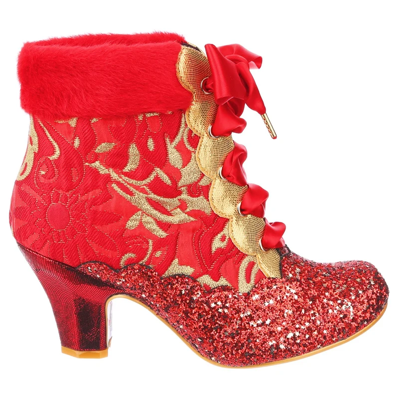 Irregular Choice Damen-Stiefelette „Fancy a Cuppa“ mit Absatz – Rot