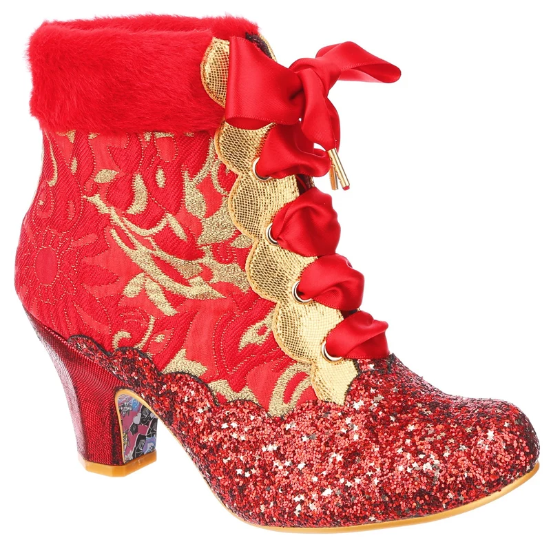 Irregular Choice Damen-Stiefelette „Fancy a Cuppa“ mit Absatz – Rot