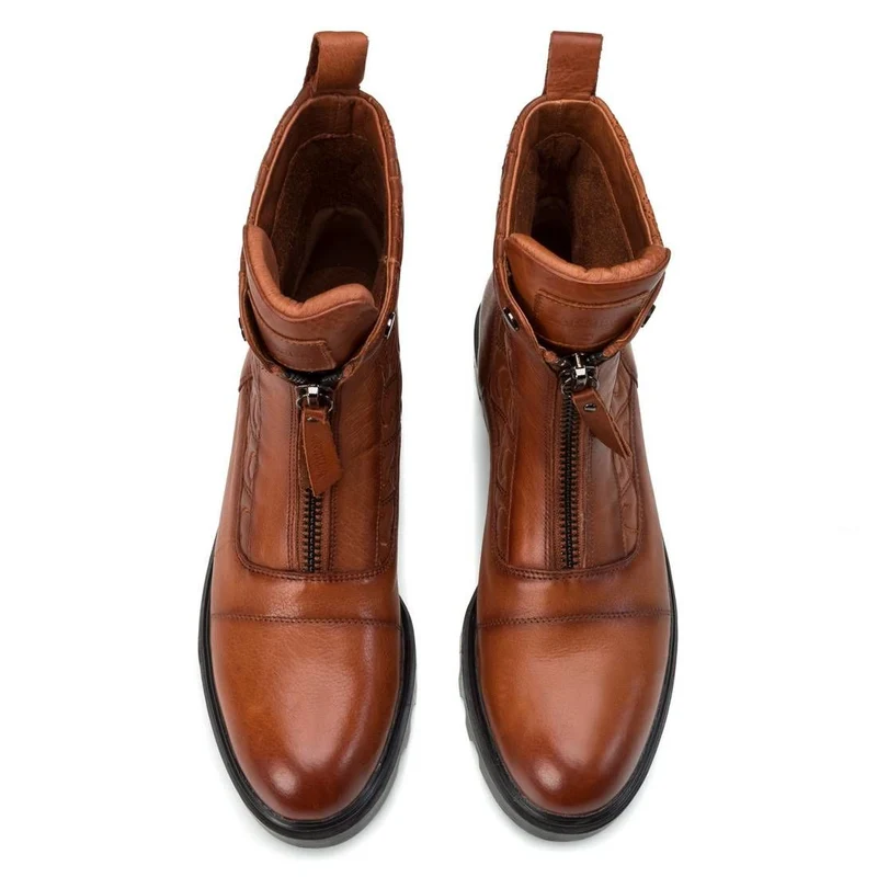 Carmela Damen-Monogramm-Modestiefel aus Leder – Kamel