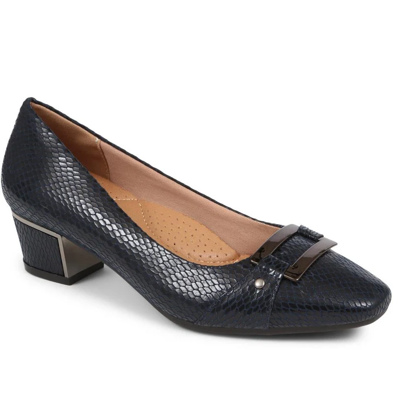 Heeled Court Shoe - WK38019 / 324 234 - Navy Snake