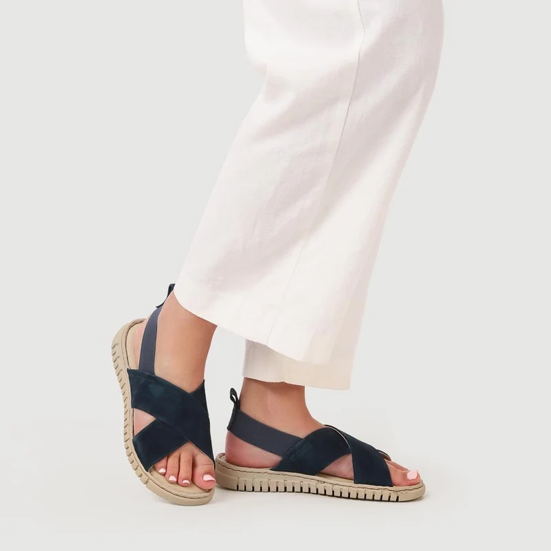 Elasticated Leather Sandals - RNB41006 / 327 239 - Navy