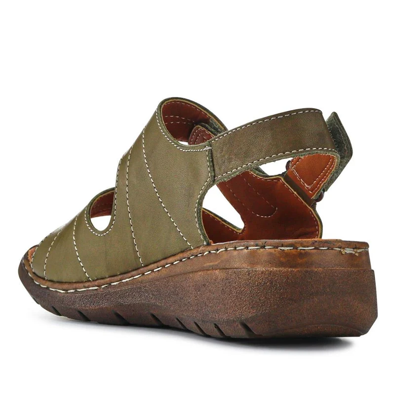 Leather Multi-Touch-Fasten Sandals - LUCK41006 / 327 426 - Khaki