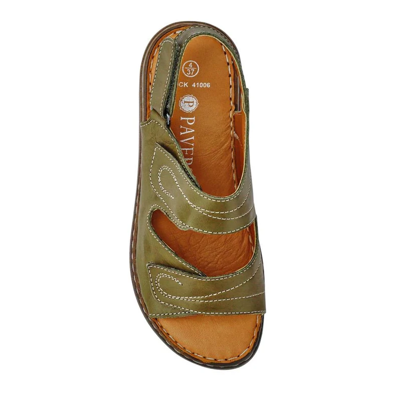 Leather Multi-Touch-Fasten Sandals - LUCK41006 / 327 426 - Khaki