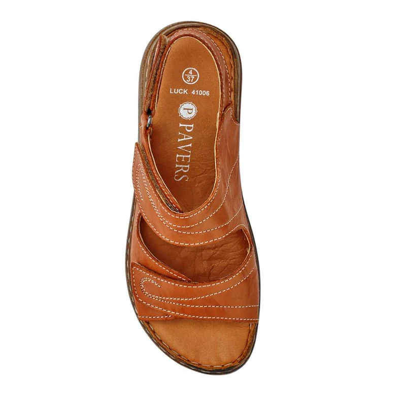 Leather Multi-Touch-Fasten Sandals - LUCK41006 / 327 426 - Tan