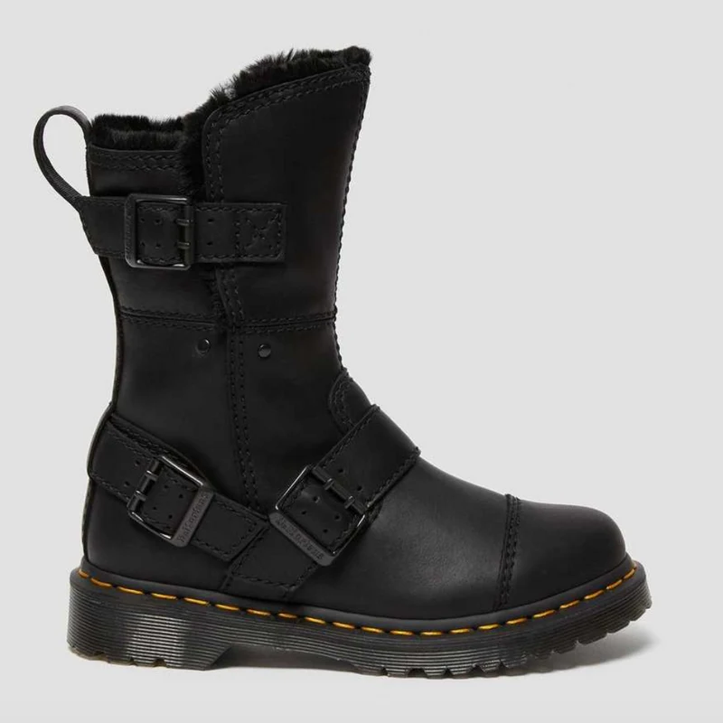 Dr Martens Damen Kristy Mid Lederstiefel mit Kunstpelzfutter - Schwarz