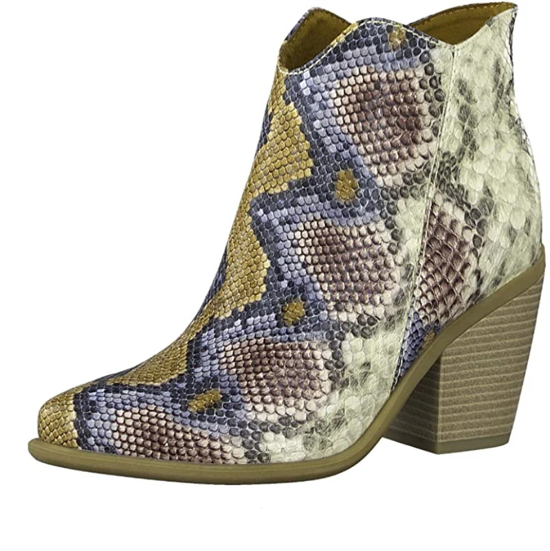 Marco Tozzi Modische Damen-Stiefelette mit Schlangenmuster - Safran