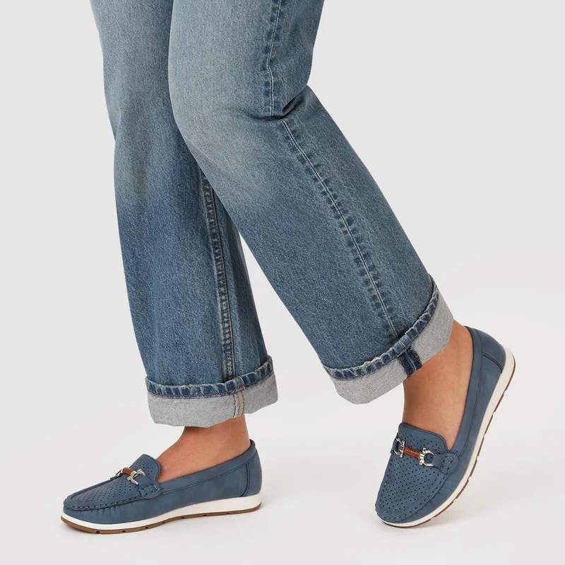 Breathable Buckle Detailed Moccasins - BAIZH41039 / 327 317 - Navy